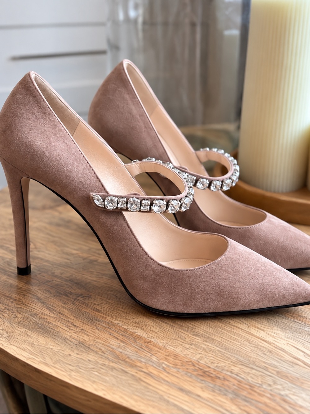Prada Crystal Embellished Suede Pointed Toe Pumps Heels 38.5 - Picture 2 of 5